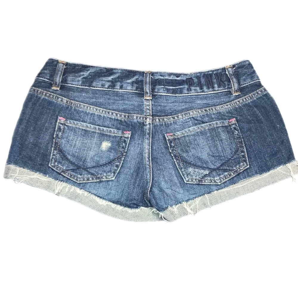 Victoria’s Secret Pink Denim Rainbow Silver Sequin Dark Blue Jean Shorts 0 RARE - Picture 3 of 8